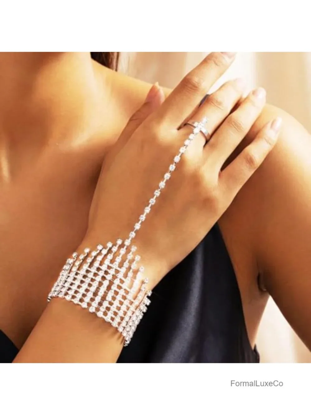 Rhinestone Fingerless Gloves with Adjustable Wrist Band for Wedding Prom